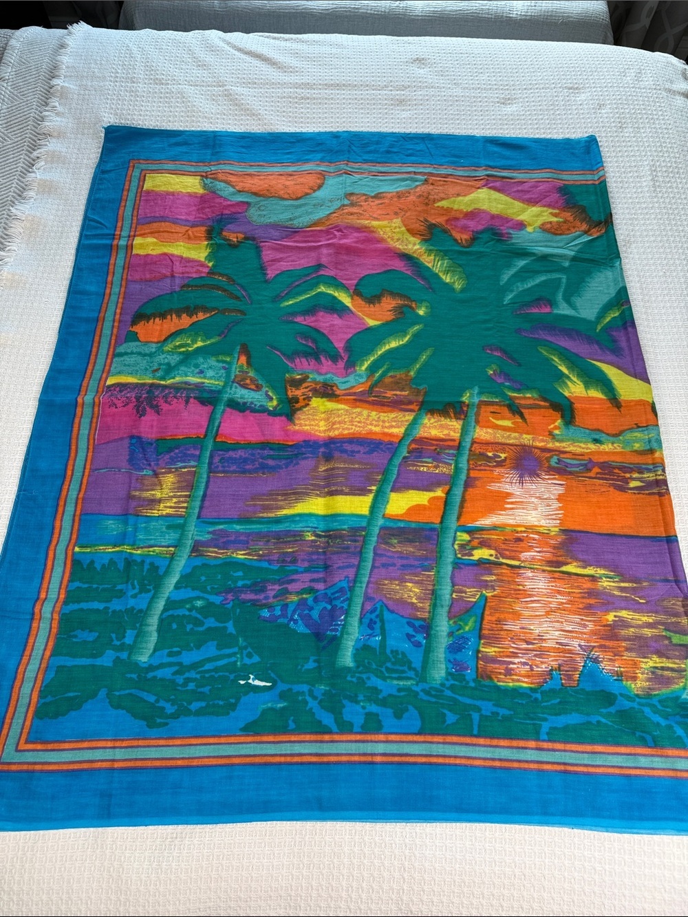 Tropical palm tree island scene scarf/ sarong made in India